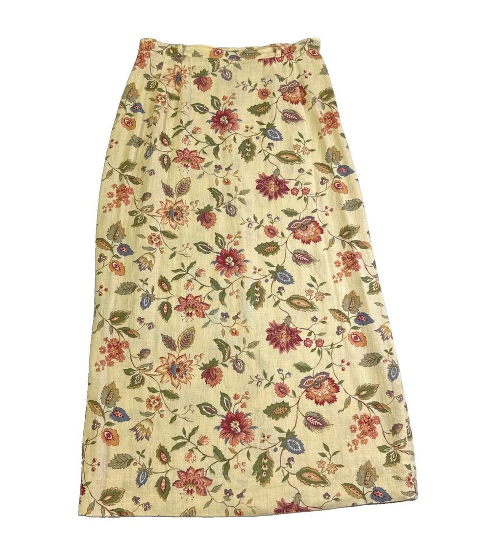 Cambridge Dry Goods CDG Womens Size 10 Linen Blend Floral Maxi Skirt Cottagecore